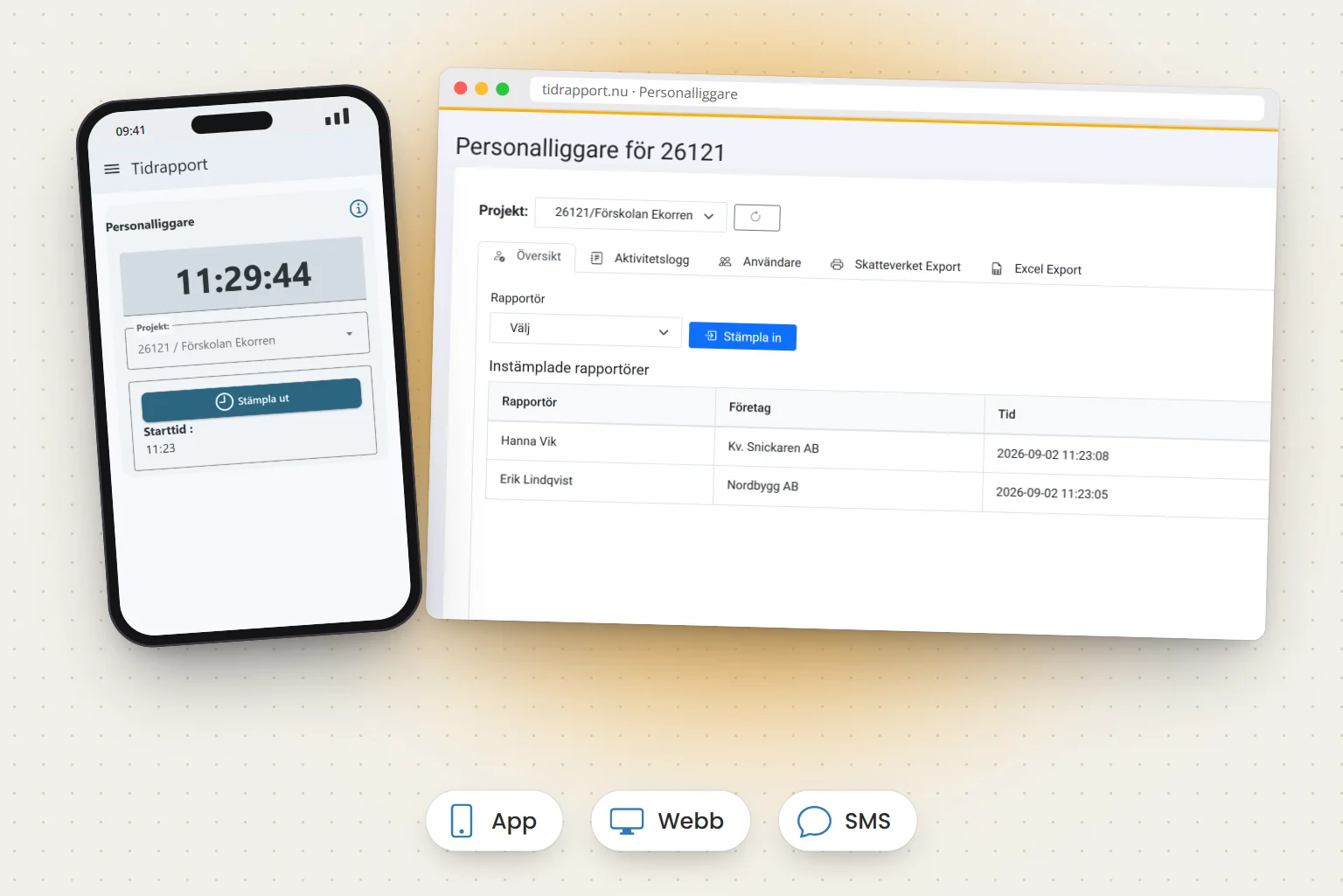 Personalliggare via app, web och SMS