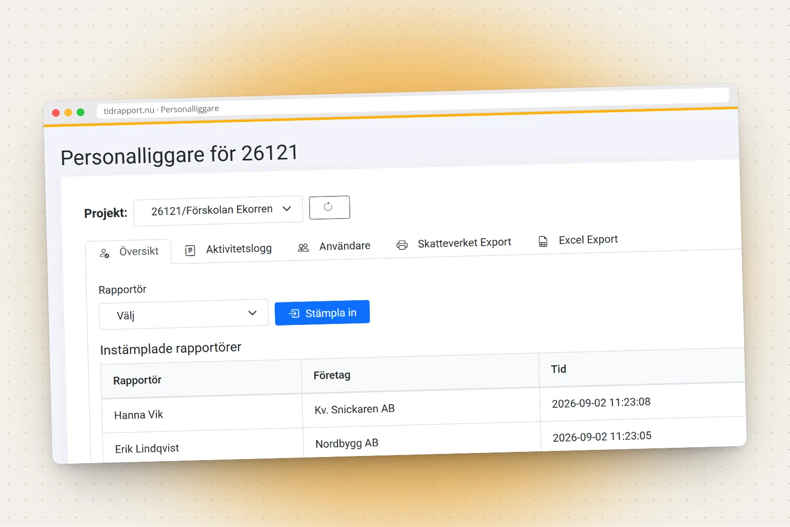 Instämplade rapportörer i personalliggaren